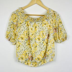 Joie Yellow Chiffon Lined Floral Crop Off Shoulder Top Shirt‎ Womens Small NEW